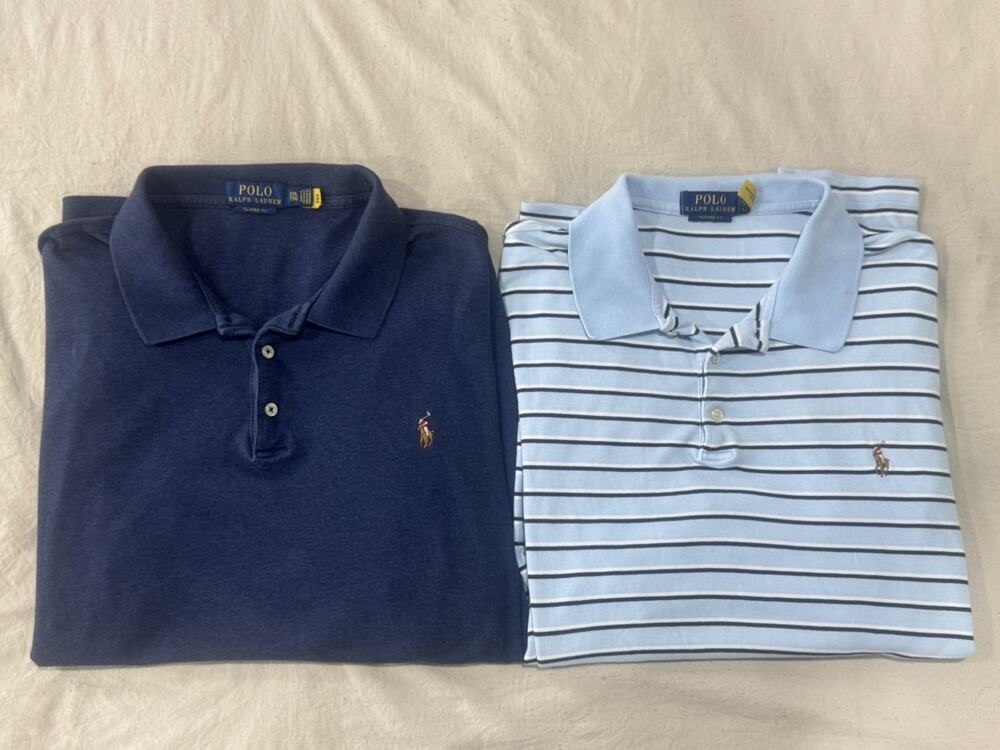 Lot of 2 Polo Ralph Lauren Men Classic Fit Soft Polo Shirt 2XL Blue Striped Pony